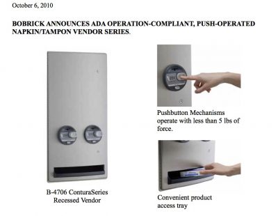 Bobrick Push-Operated Vendor Series